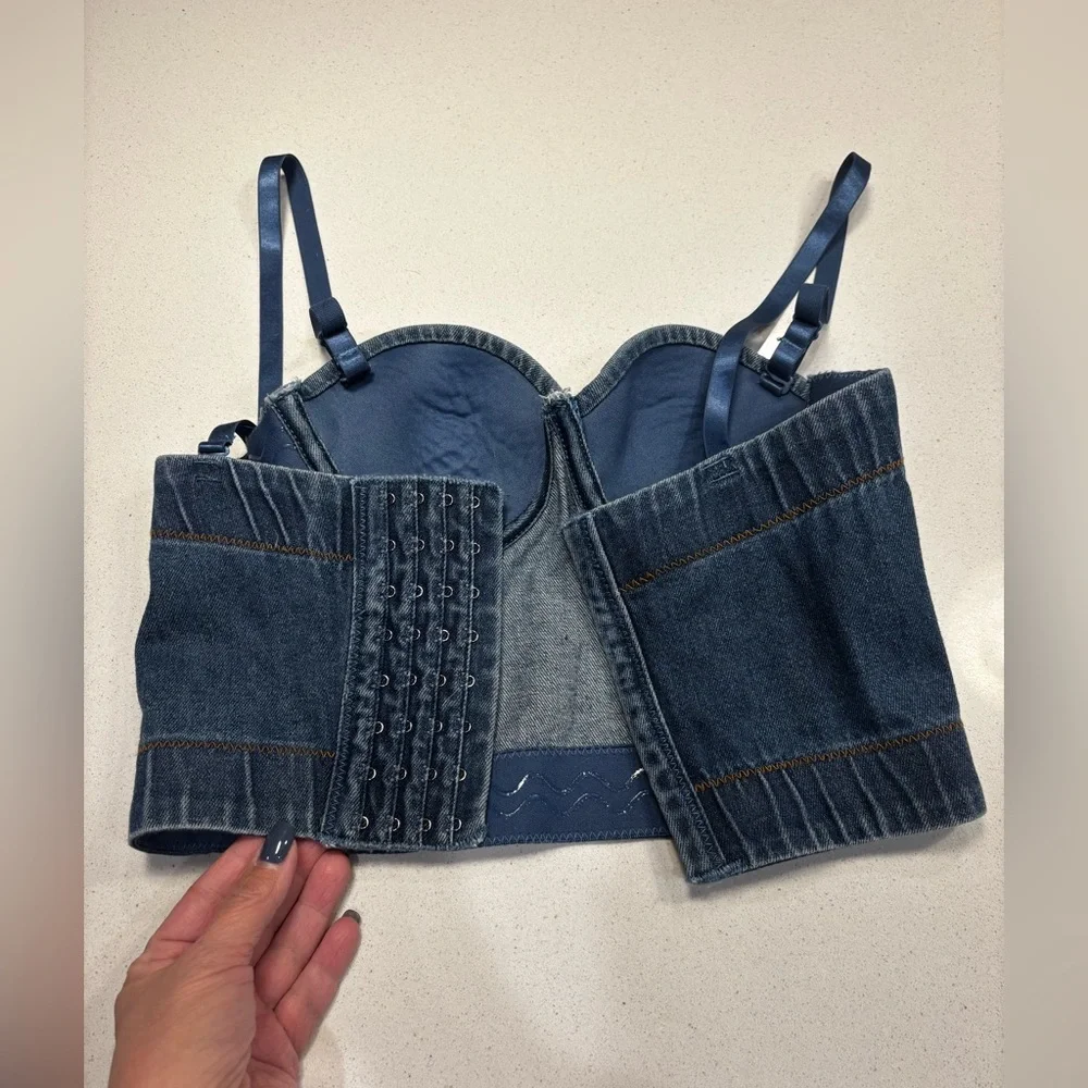 Denim Bustier Top with‎ adjustable Straps and back built in pads Size 34B